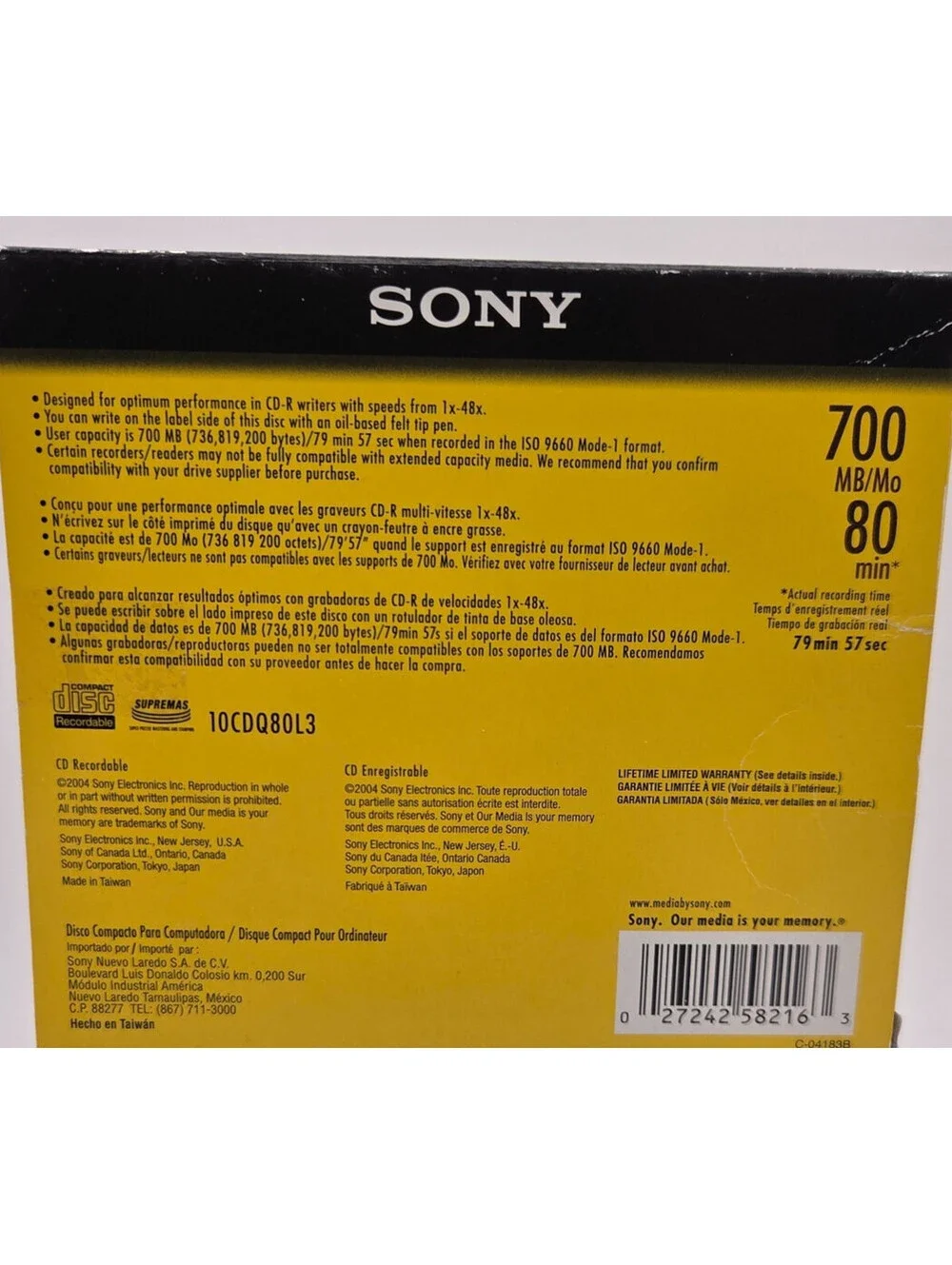 Sony CD-R 700MB 80 Min 1x-48x Blank Recordable Discs 9 Pack Slim Jewel Cases